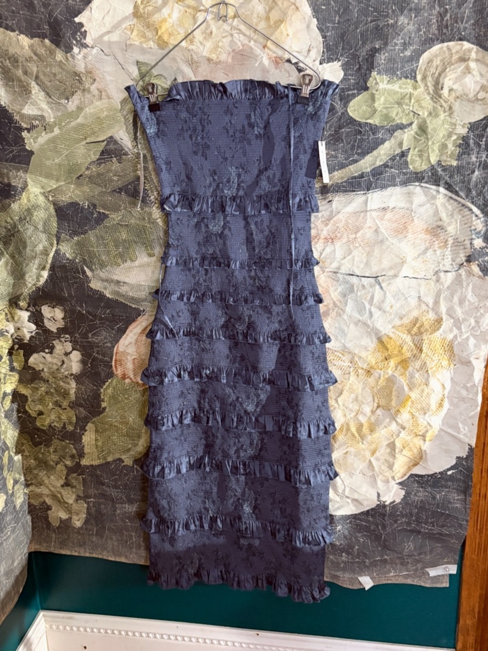 V Chapman Smythe Indigo Smocked Tiered Ruffle Midi Dress - Picture 3 of 6